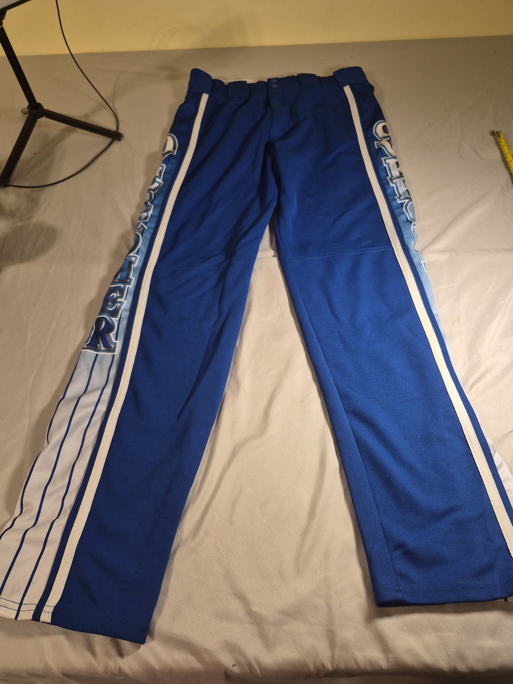 Elite Brand Blue Athletic Track Pants with White Stripes Size L